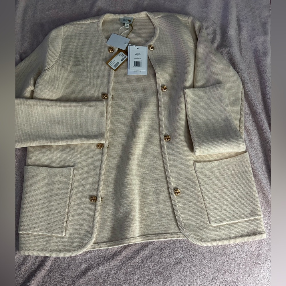 Cami NYC Cream Cardigan with Gold Accents